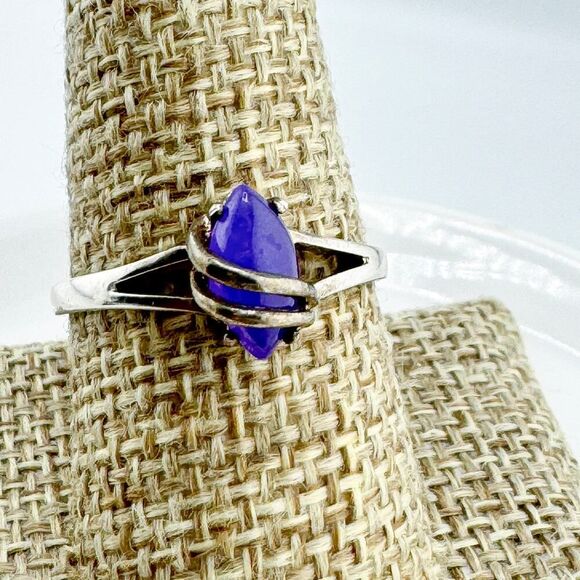 Vintage Avon Lavender Jade Silver-Plated Ring Retro Art Deco Minimalist - Picture 2 of 4